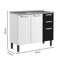 Balcão De Aço Com Pia 3 Portas 2gav Preto E Branco Bertolini Branco/preto - 2