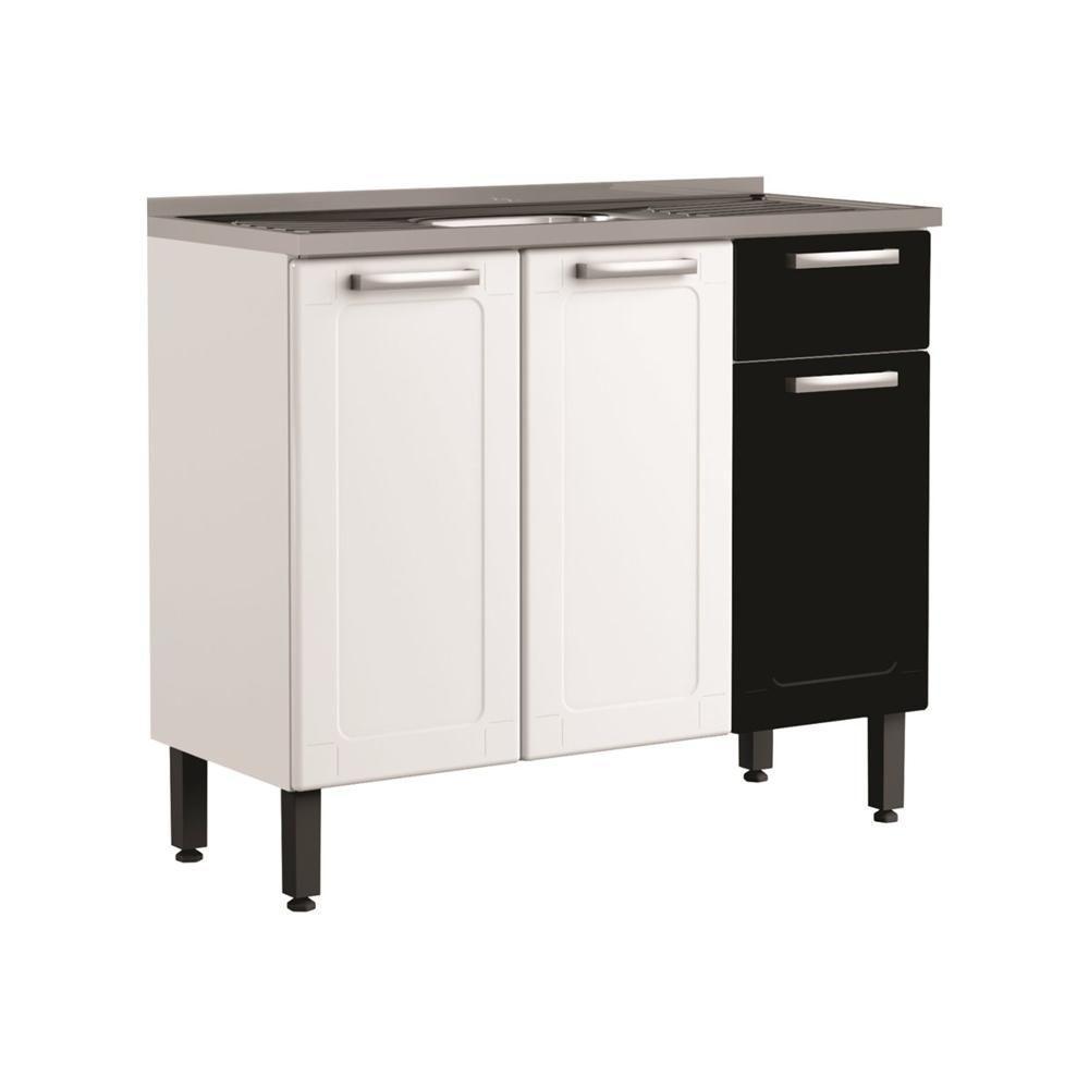 Balcão De Aço Com Pia 3 Portas 1 Gaveta Preto Bertolini Branco/preto - 1