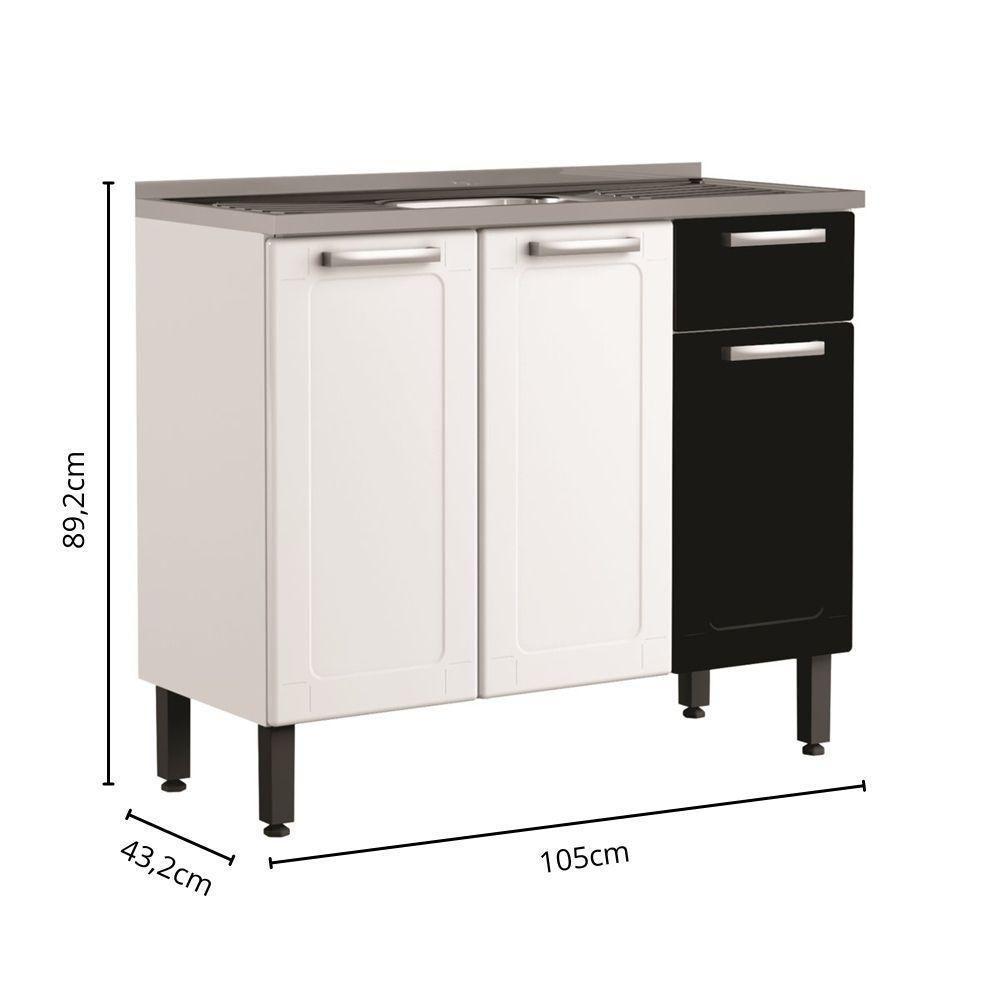 Balcão De Aço Com Pia 3 Portas 1 Gaveta Preto Bertolini Branco/preto - 2