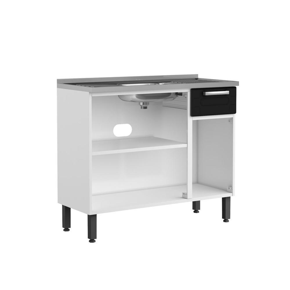 Balcão De Aço Com Pia 3 Portas 1 Gaveta Preto Bertolini Branco/preto - 3