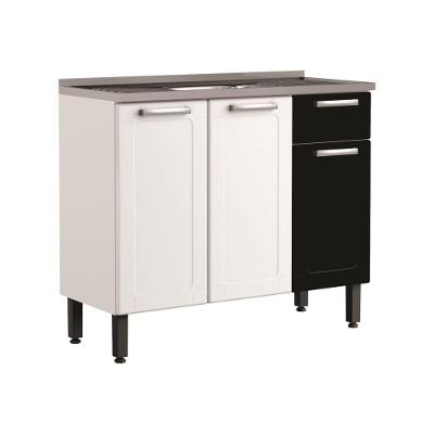 Balcão De Aço Com Pia 3 Portas 1 Gaveta Preto Bertolini Branco/preto