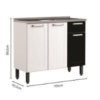 Balcão De Aço Com Pia 3 Portas 1 Gaveta Preto Bertolini Branco/preto - 2