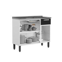 Balcão De Aço Com Pia 3 Portas 1 Gaveta Preto Bertolini Branco/preto