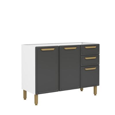 Balcão De Aço 3 Portas 2 Gavetas Grafite Bella Bertolini Grafite/branco