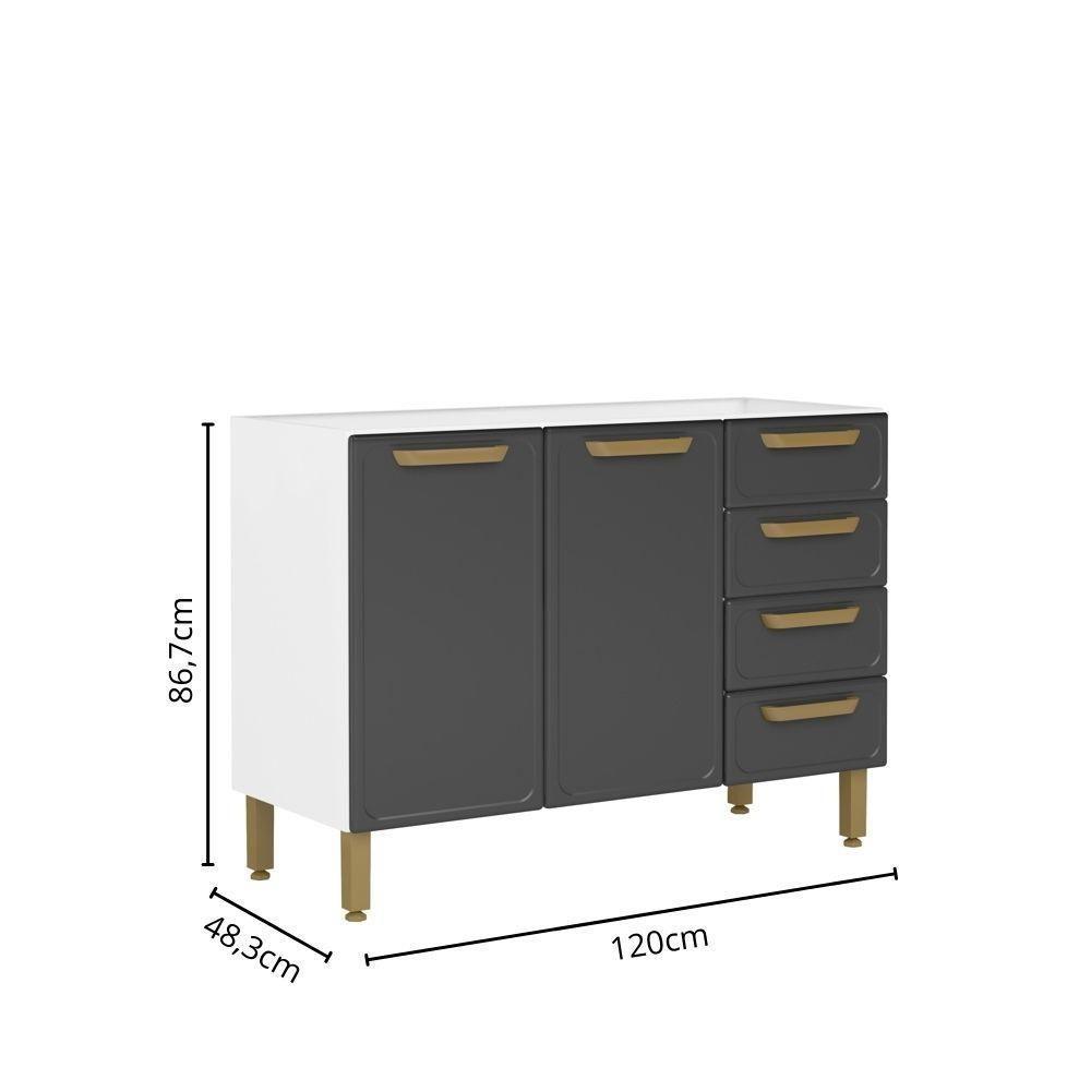 Balcão De Aço 2 Portas 4 Gavetas Grafite Bella Bertolini Grafite/branco - 2