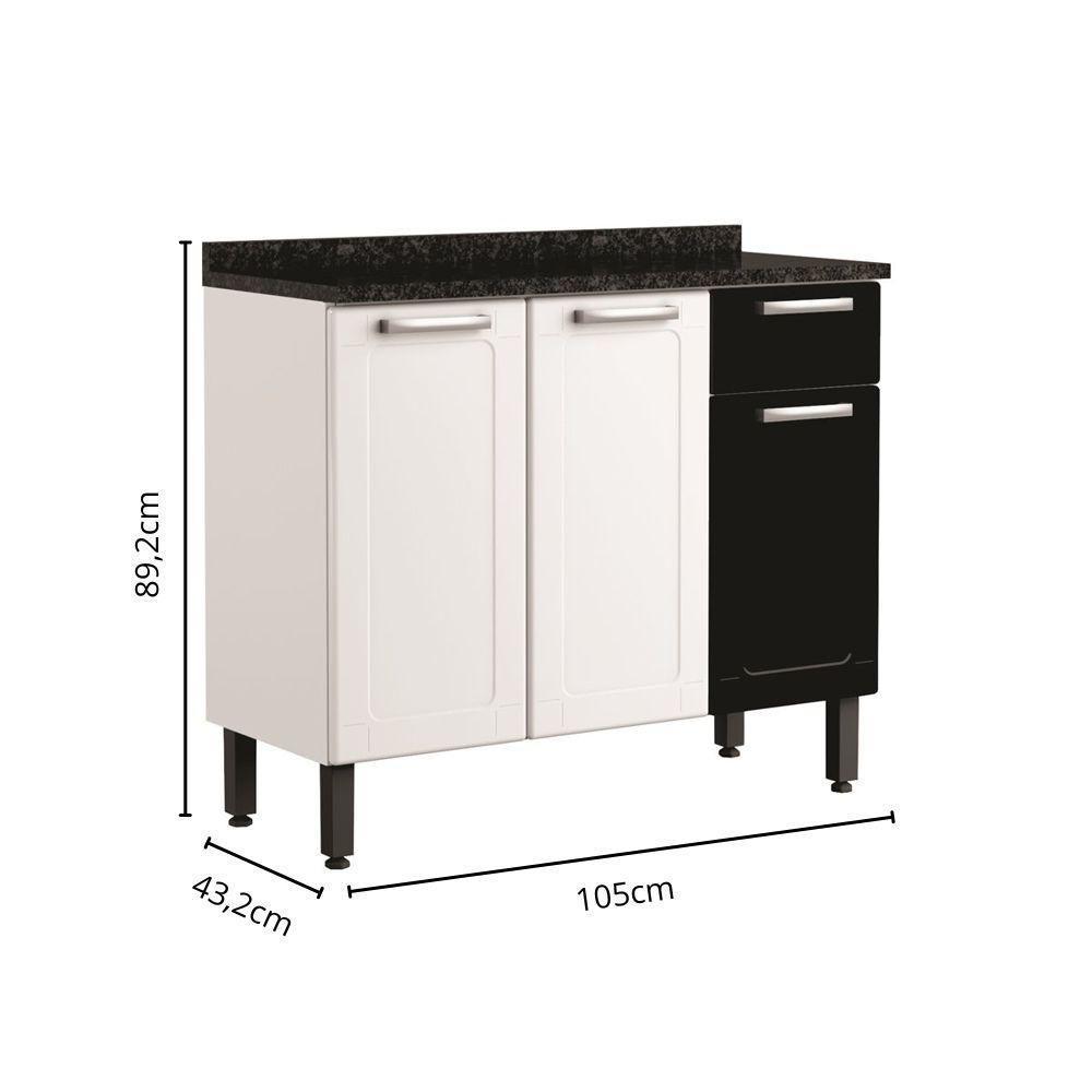 Balcão De Aço Tampo 3 Portas 1 Gaveta Preto Branco Bertolini Branco/preto - 2