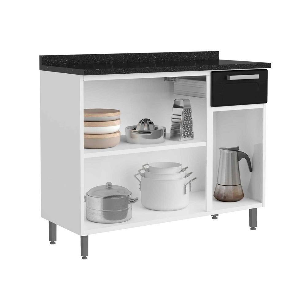 Balcão De Aço Tampo 3 Portas 1 Gaveta Preto Branco Bertolini Branco/preto - 3