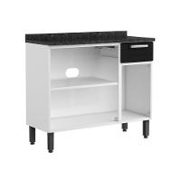 Balcão De Aço Tampo 3 Portas 1 Gaveta Preto Branco Bertolini Branco/preto