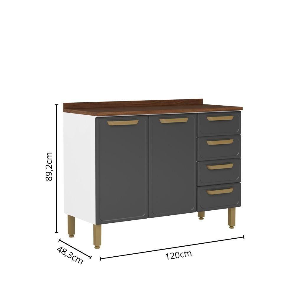 Balcão De Aço Com Tampo 3 Portas 4 Gavetas Grafite Bertolini Grafite/branco - 2