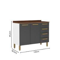 Balcão De Aço Com Tampo 3 Portas 4 Gavetas Grafite Bertolini Grafite/branco - 2