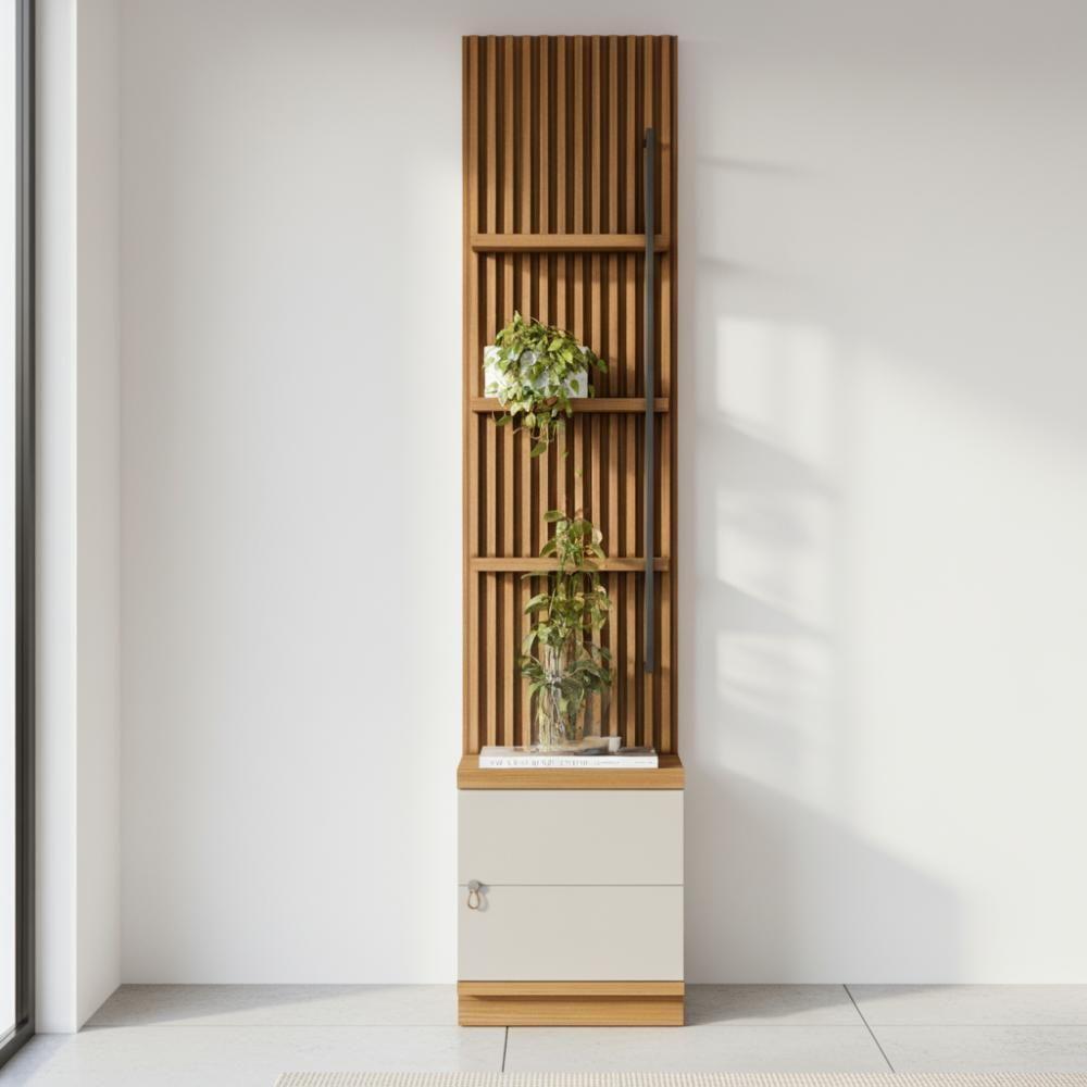 Estante Módulo Lateral Multiuso Ripado 3 Prateleiras Sala - Nature/off White - 1