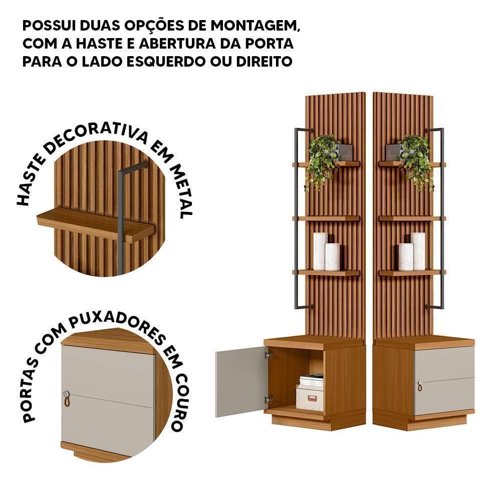 Estante Módulo Lateral Multiuso Ripado 3 Prateleiras Sala - Nature/off White - 3