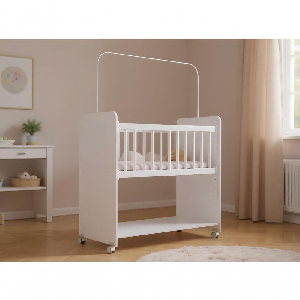 Berço Infantil Com Colchão Moisés, Grade Móvel E Mosquiteiro - Branco - 1