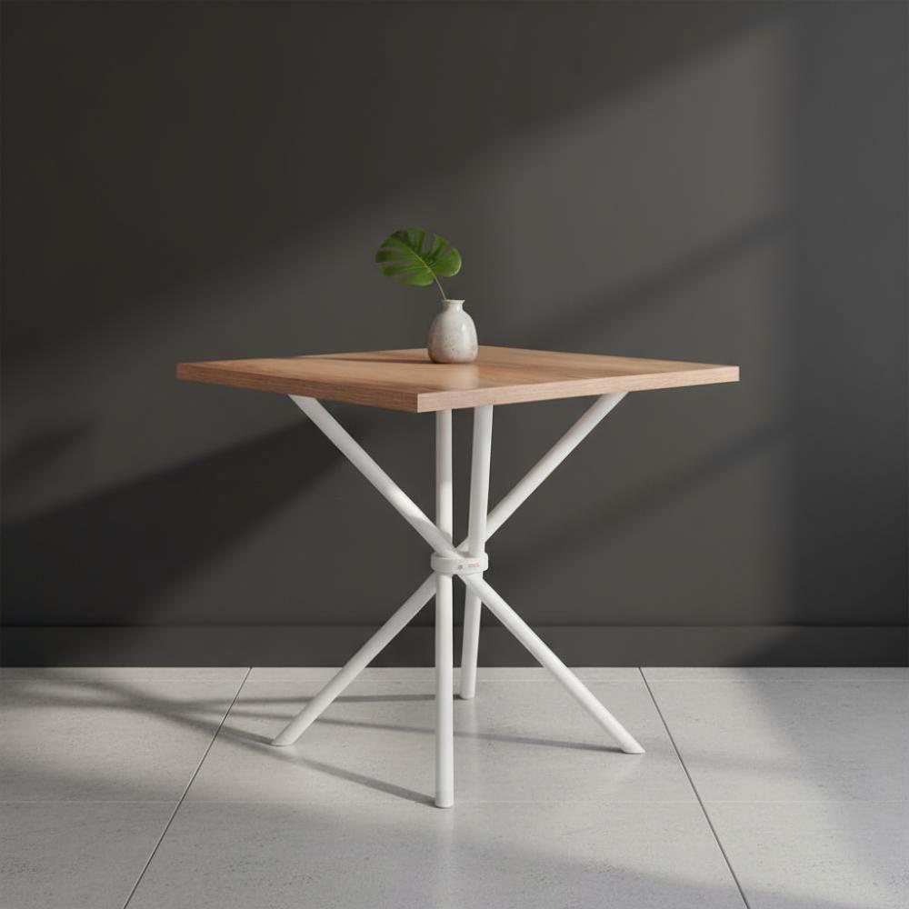 Mesa Pequena Quadrada 75x75 De Cozinha Sem Cadeiras - Branco E Carvalho - 1