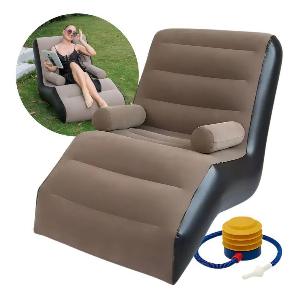 Espreguiçadeira Poltrona Inflável Portátil Com Bomba Inclusa Suporta Até 100kg - 1