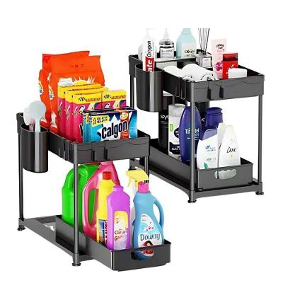 Organizador Multiuso 2 Níveis Com Bandeja Corrediça Banheiro E Cozinha Preto