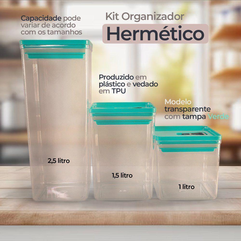 Kit 3 Organizador Mantimentos Hermético Dubai 5 Litros - Verde - 2