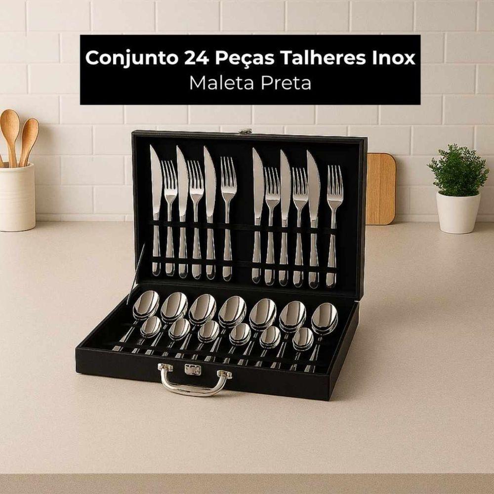 Kit Conjunto 24 Peças Talheres Inox Com Maleta Preta - 4