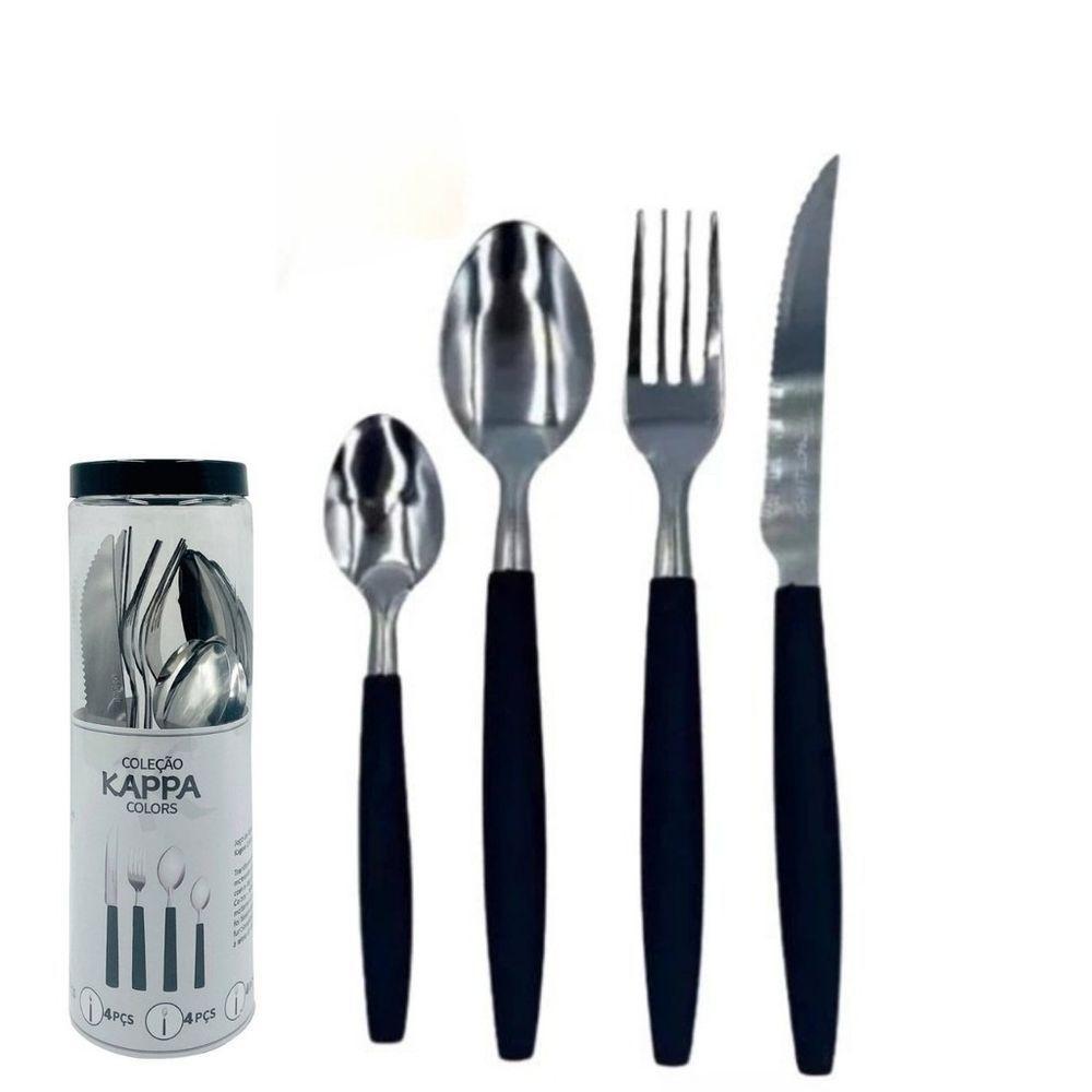 Kit 16 Peças Jogo De Talheres De Mesa Preto - 1