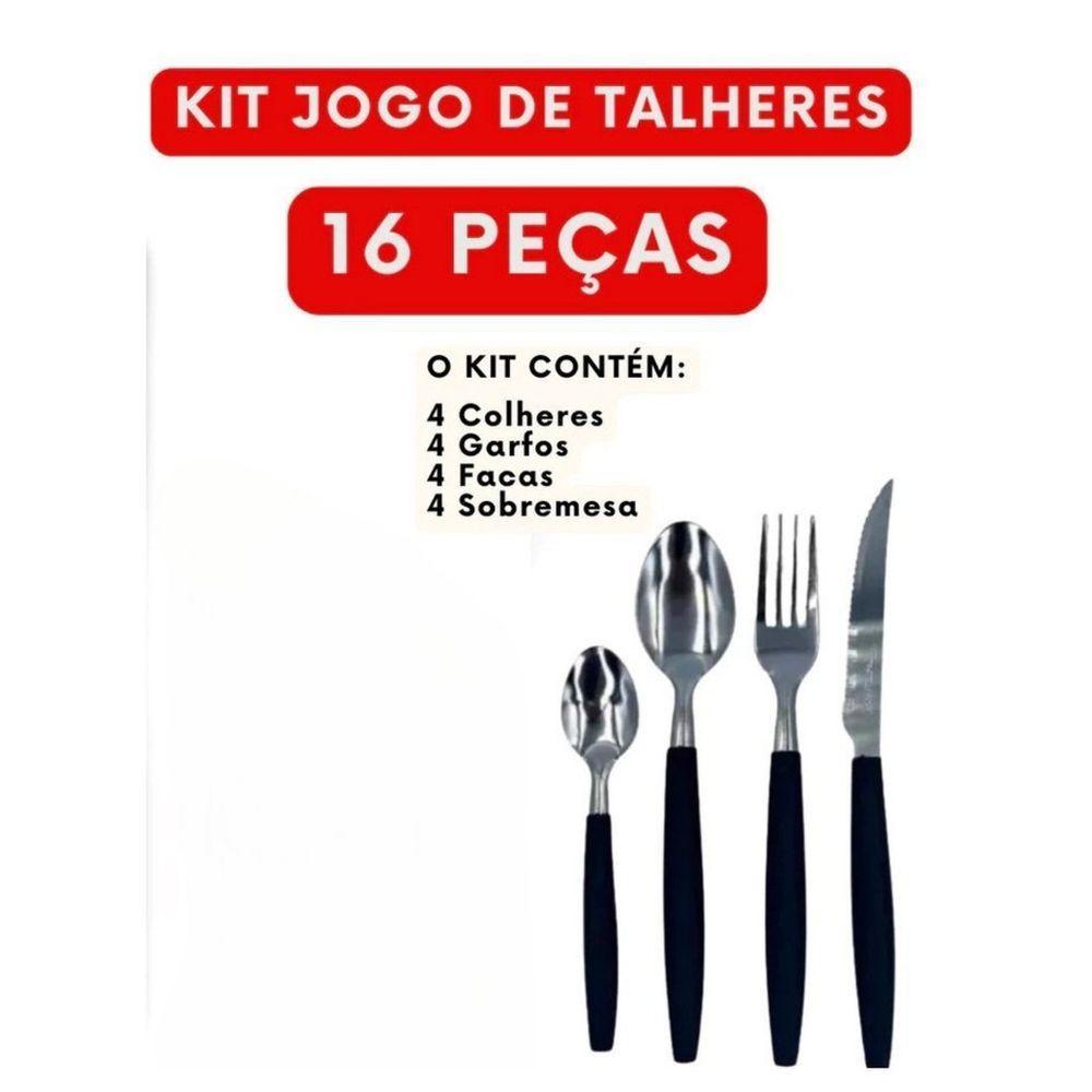 Kit 16 Peças Jogo De Talheres De Mesa Preto - 2