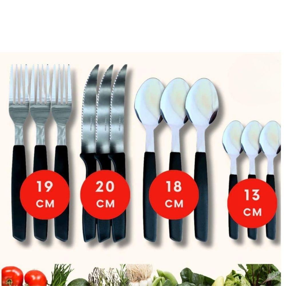 Kit 16 Peças Jogo De Talheres De Mesa Preto - 3