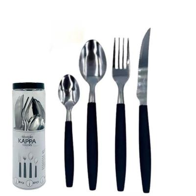 Kit 16 Peças Jogo De Talheres De Mesa Preto