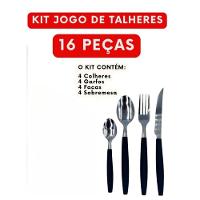 Kit 16 Peças Jogo De Talheres De Mesa Preto - 2