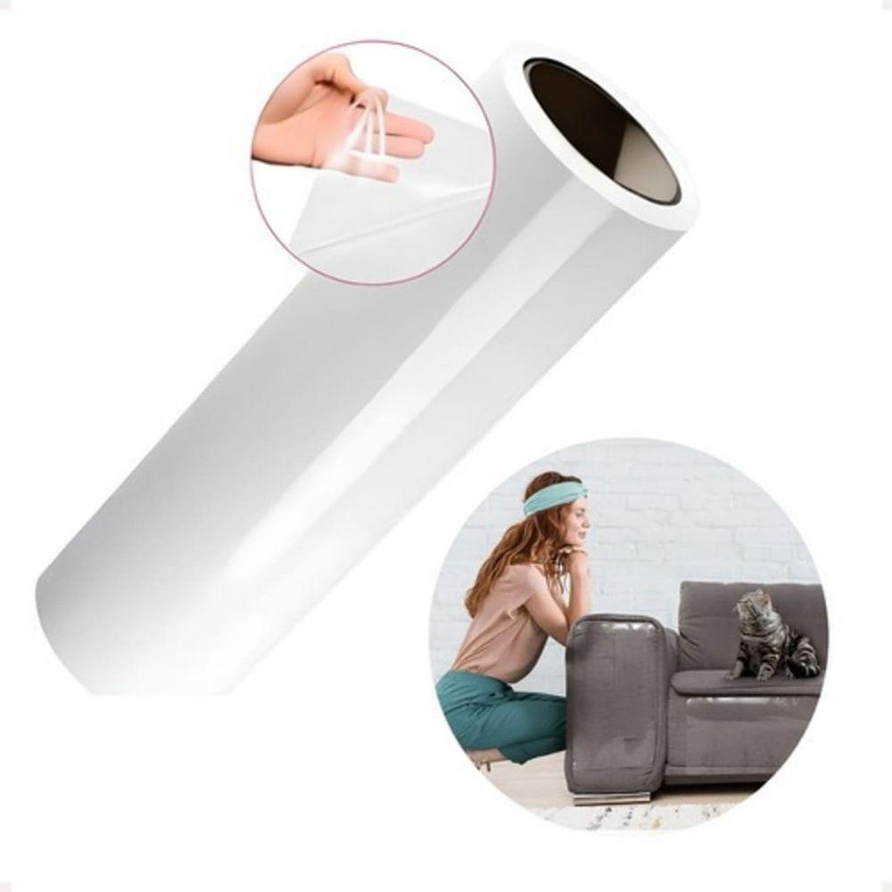 Rolo Filme Anti Arranhão Protetor Adesivo Gato Sofá Arranhões Transparente 45cm X 5 Metros - 1