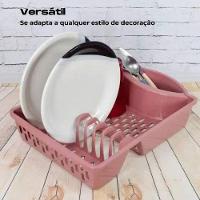 Escorredor De Louças Para Pratos Copos Talheres - Rosa - 3