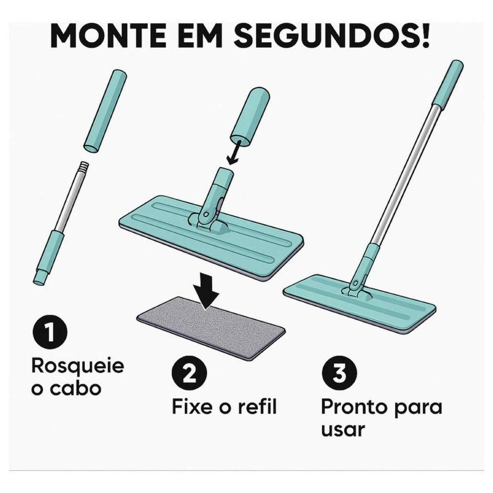 Esfregão Rodo Mop Mágico Inteligente Com 2 Refil Flat 360 Graus - 3
