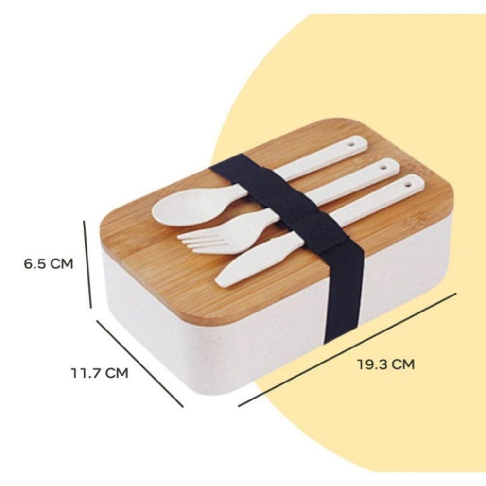 Kit Marmita Lancheira Tampa Hermética Garfo E Colher 900ml Miniso Branca - 5