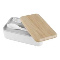 Kit Marmita Lancheira Tampa Hermética Garfo E Colher 900ml Miniso Branca - 2