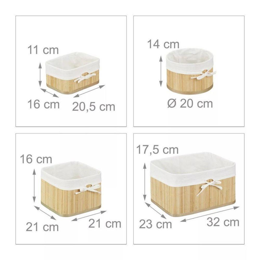 Kit 4 Cestos Organizadores De Bambu Multiuso Com Forro - 4