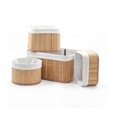 Kit 4 Cestos Organizadores De Bambu Multiuso Com Forro