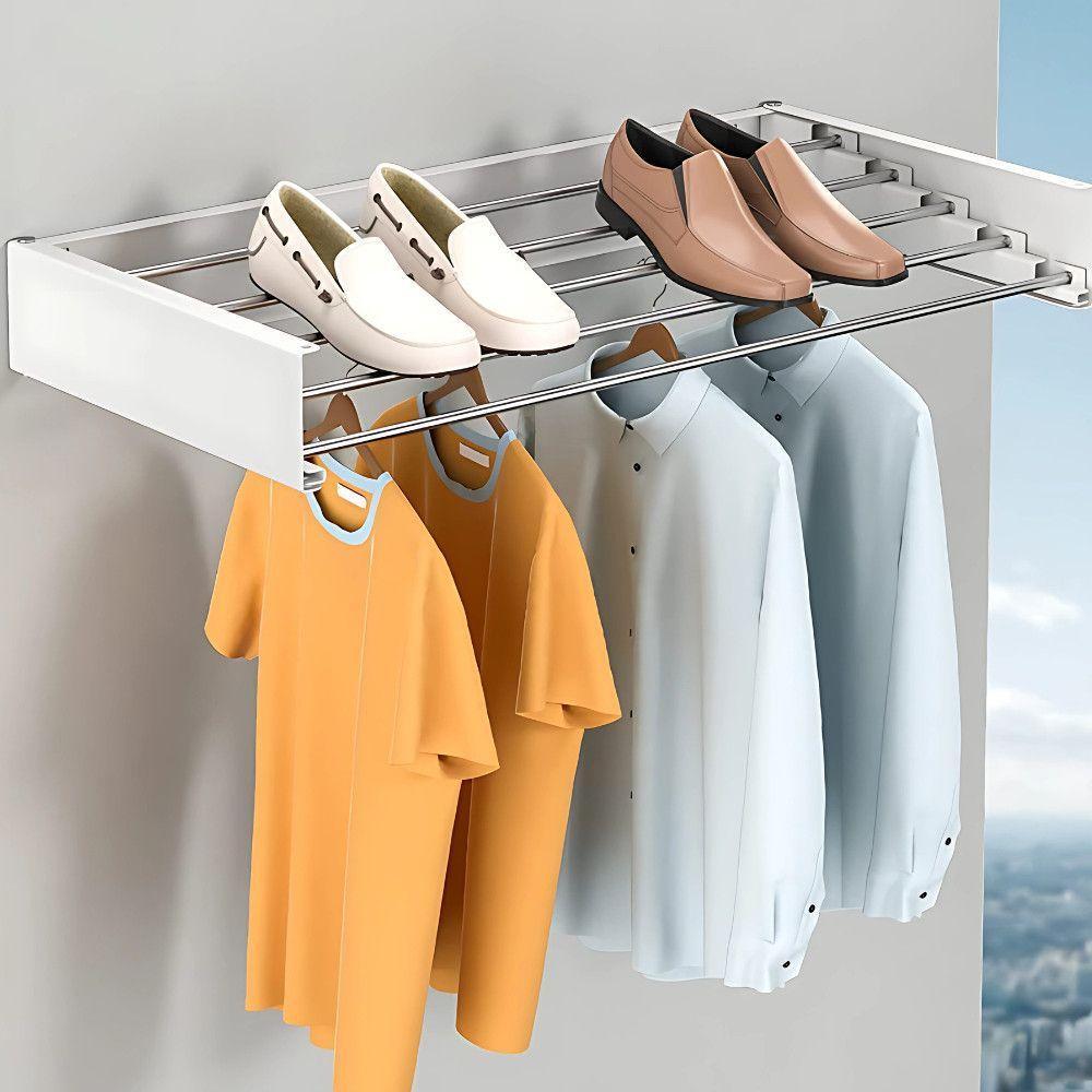 Varal Mágico Parede Retrátil Dobrável 5 Varetas 70cm Cor - Branco - 2