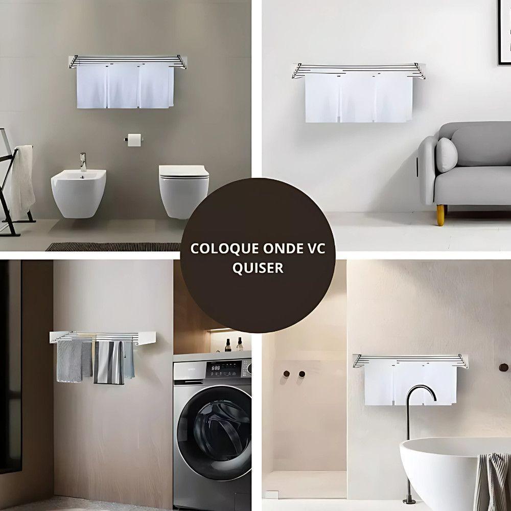 Varal Mágico Parede Retrátil Dobrável 5 Varetas 70cm Cor - Branco - 3