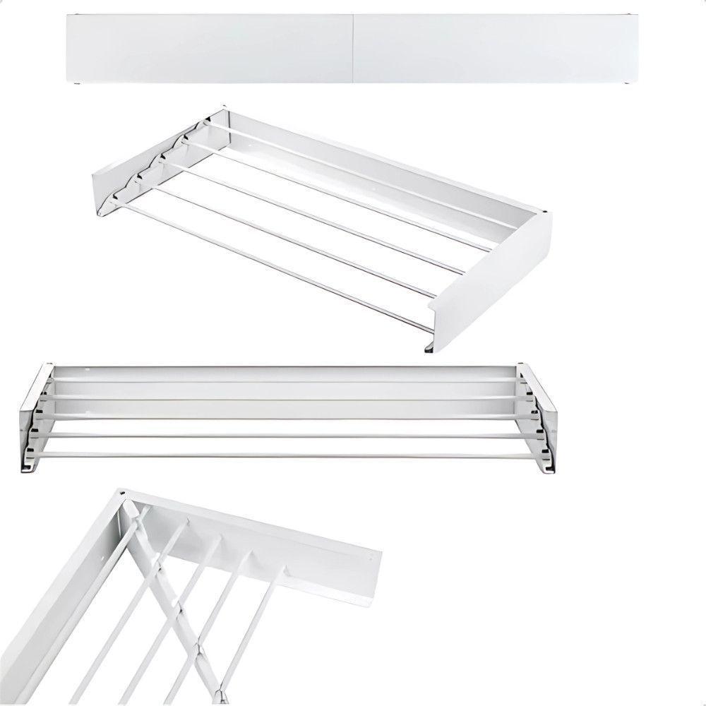 Varal Mágico Parede Retrátil Dobrável 5 Varetas 70cm Cor - Branco - 7