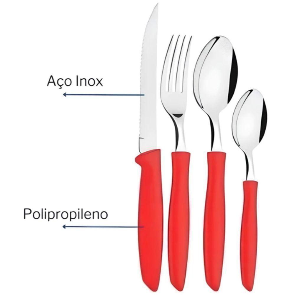 Conjunto 17 Peças Faqueiro Com Porta Talher Vermelha - 2