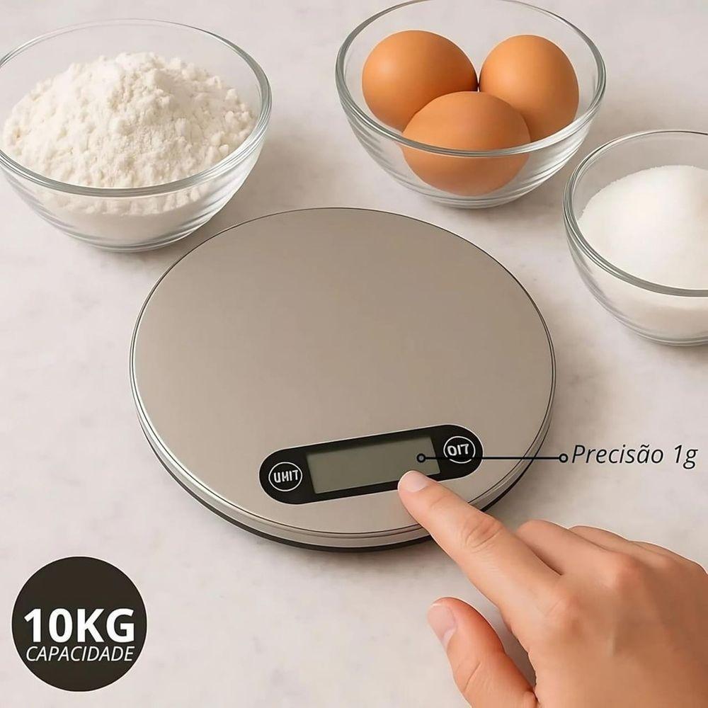Balança De Cozinha Digital Redonda Inox 10kg - 1