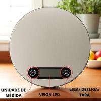 Balança De Cozinha Digital Redonda Inox 10kg - 5