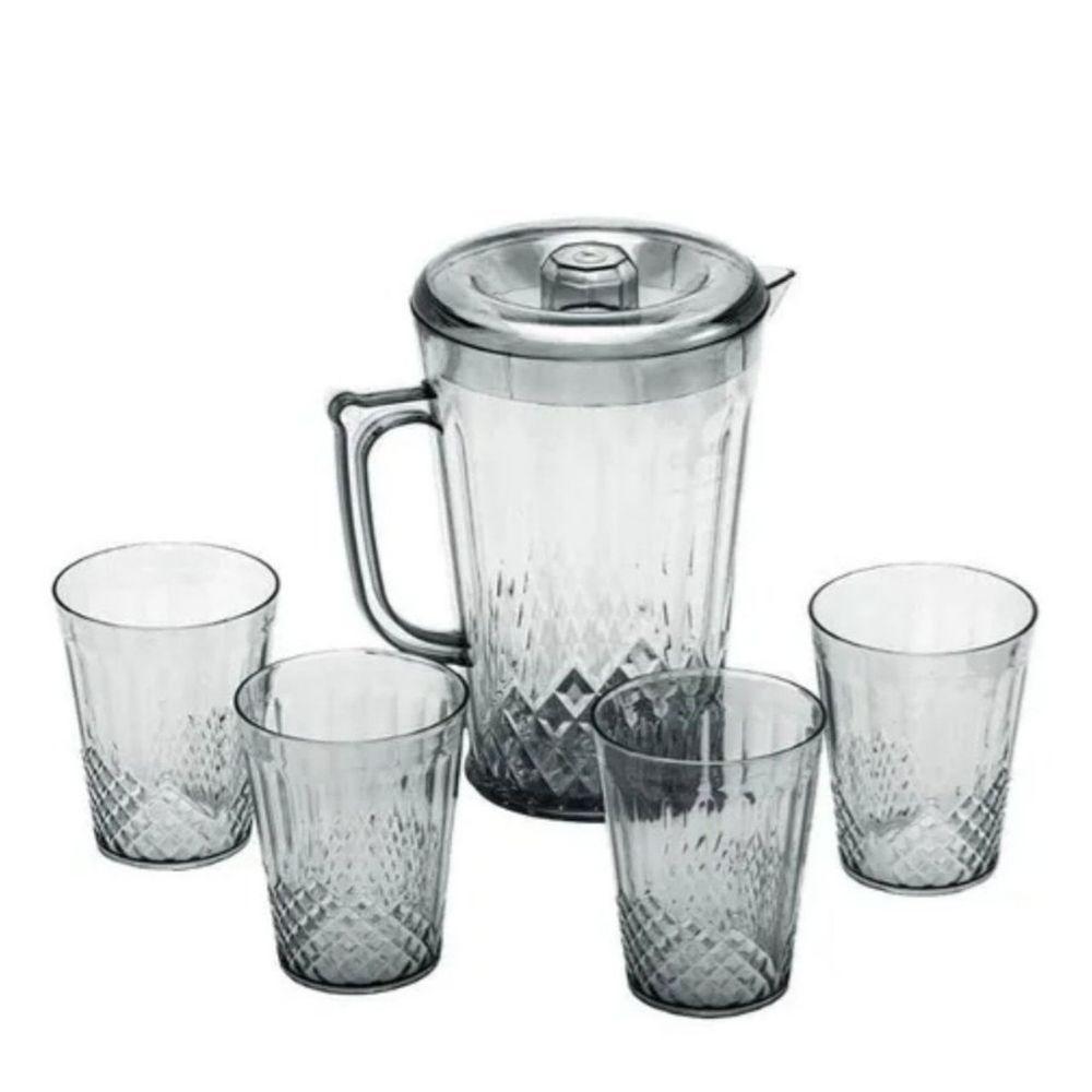 Kit Jarra Com 4 Copos Conjunto Acrílico água E Suco - 4