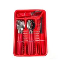 Kit 25 Peças Jogo De Faqueiro Inox Com Gaveteiro - Vermelha - 3