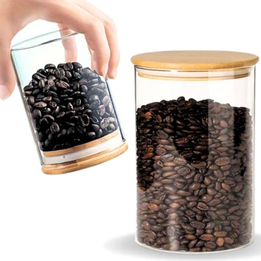 Pote De Vidro Circular Hermético Multiuso Com Tampa De Bambu 500ml - 1