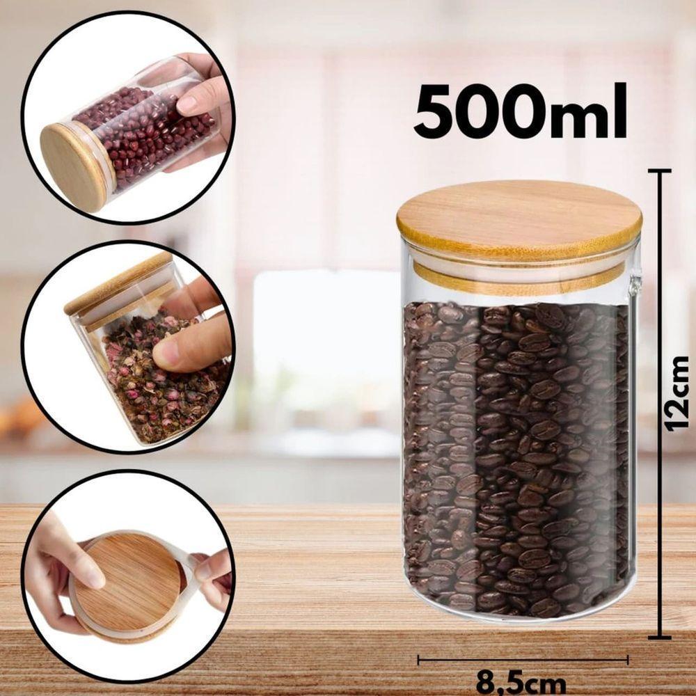 Pote De Vidro Circular Hermético Multiuso Com Tampa De Bambu 500ml - 4
