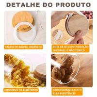 Pote De Vidro Circular Hermético Multiuso Com Tampa De Bambu 500ml - 2