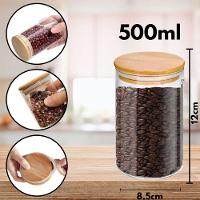 Pote De Vidro Circular Hermético Multiuso Com Tampa De Bambu 500ml