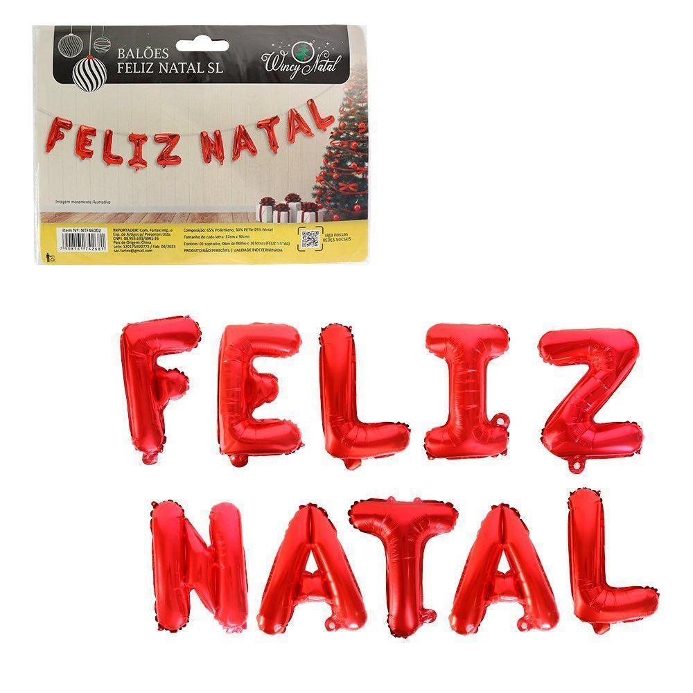 Kit Balões Balão Metalizado Vermelho De 37 Cm - Feliz Natal - 1