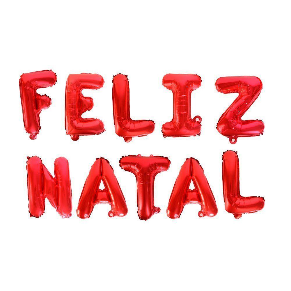 Kit Balões Balão Metalizado Vermelho De 37 Cm - Feliz Natal - 2