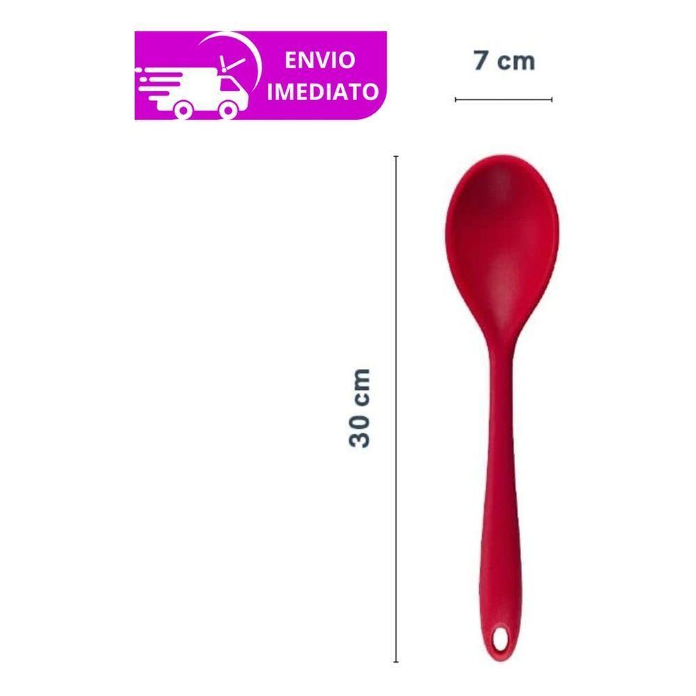 Colher Arroz Silicone Sopa Grande Alta Qualidade Cabo Longo 28cm - Vermelha - 5