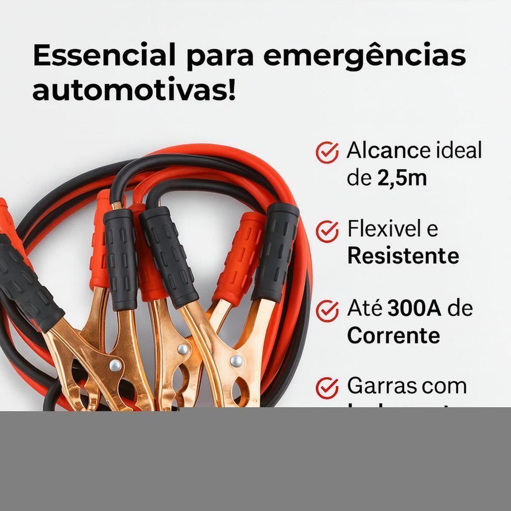 Kit 2 Cabos Bateria Fazer Chupeta Emergência Recarga Automotiva 300 Amp 2,5 Metros - 3
